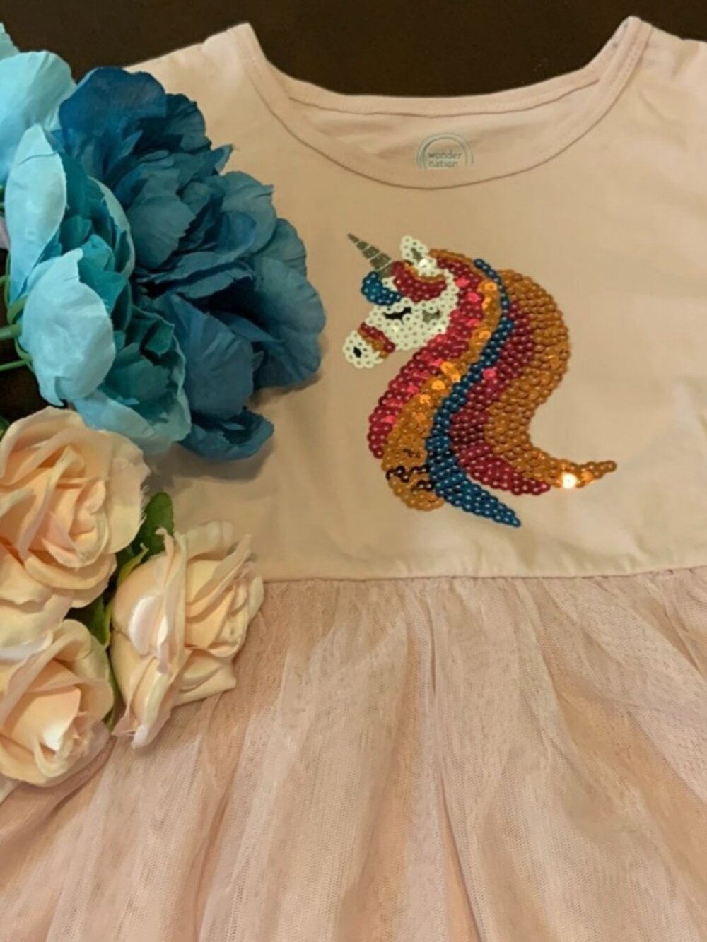 Girls Dress Unicorn sequined Cotton Body  NWT